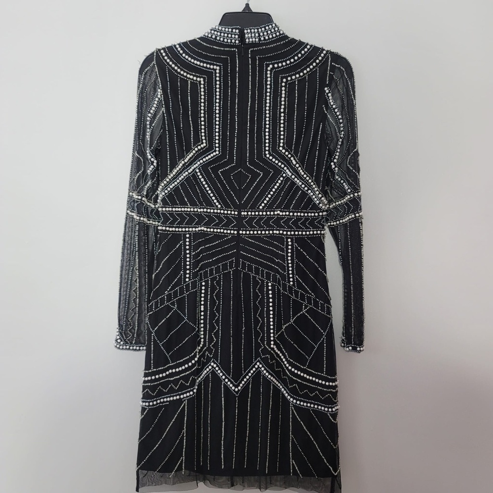 Aidan by Aidan Mattox Black Embellished Sheath Dress with Bishop Sleeves